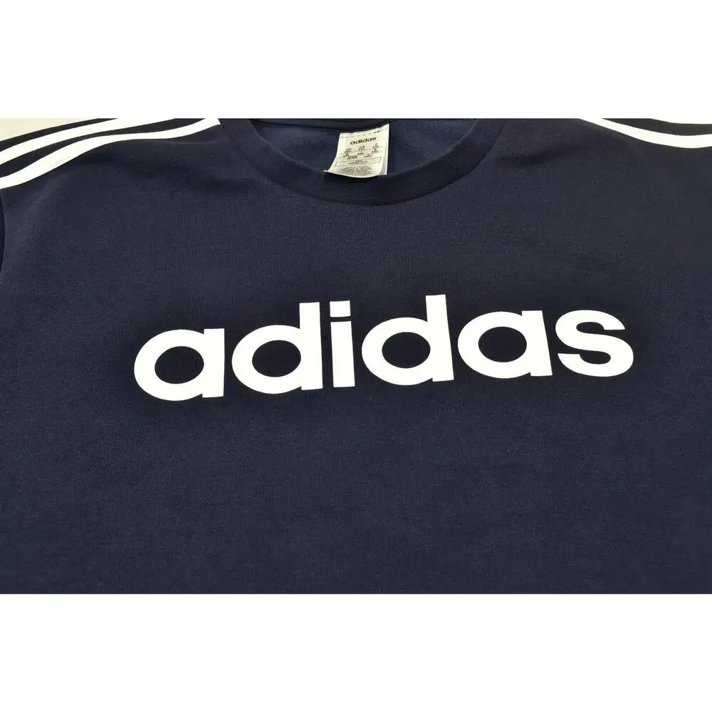 Adidas Men's 2XL Navy Blue Crewneck Sweatshirt White Linear Logo 3-Stripe Fleece